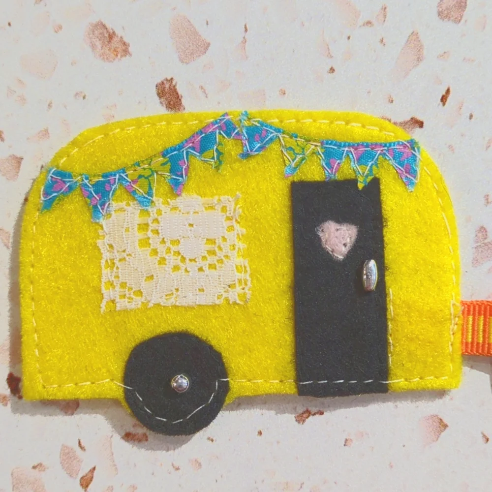 Retro Camper Key Fob Handmade Felt Applique Lace Ribbon Beads Adventure | New #3